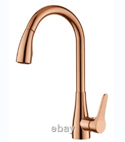 Rose Gold Swivel Spout Kitchen Sink Brass Faucet Pull Out and Down Mixer Tap