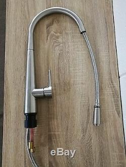 Round Brushed Nickel Chrome Pull Out Kitchen Laundry Sink Pin Lever Mixer