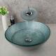 Round Glass Wash Basin Bowl Bathroom Sink Combo Mixer Waterfall Faucet Drain Set