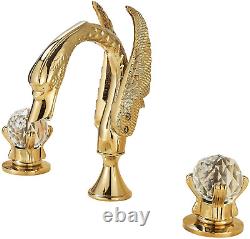Rozin Double Crystal Knobs Basin Faucet Widepspread 3 Holes Sink Mixer Tap Gold