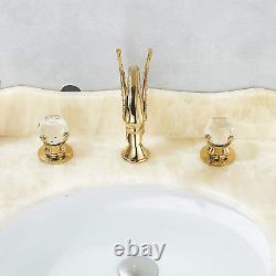 Rozin Double Crystal Knobs Basin Faucet Widepspread 3 Holes Sink Mixer Tap Gold