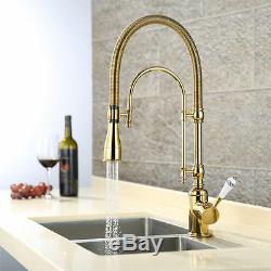 Rozinsanitary Brass Kitchen Sink Faucet Single Handle Gold Double Hole Mixer Tap