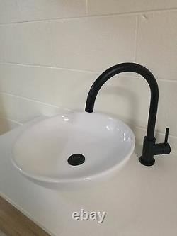 STAR Round Matte Black Gooseneck Pin Lever Swivel Bathroom/Kitchen Sink Mixer