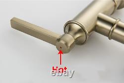 SUS304 Double Handle Bridge Kitchen Dish Wash Sink Mixer Faucet With Side Spray
