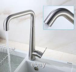 SUS Bathroom Kitchen Sink Tap Hot Cold Mixer Faucet Swivel Spout Brushed Nickel