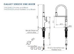 Sensor Kitchen Sink Mixer Tap Dual Spray Brushed Stainless Greens Tapware Galaxy