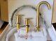 Set of 2 Gold Bathroom Sink Faucet Widespread Three HolesTwo Handles Mixer Tap