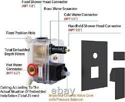 Shower Faucet Set 16 LED Rainfall Head Combo Kit with Mixer Valve Matte Black