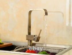 Single Handle Brass Kitchen Sink Tap Hot Cold Spout Faucet Mixer Square Antique