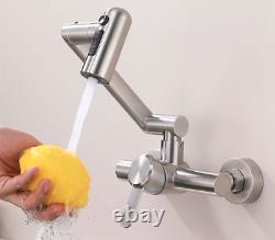 Single Handle Dual Holes Wall Mounted Brushed Nickel Kitchen Sink Mixer Faucet