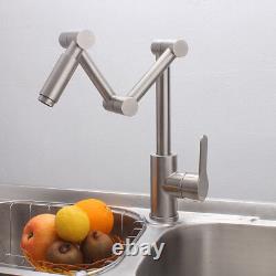 Single Handle Kitchen Faucet Brushed Nickel Folding Mixer Water Sink Tap SUS