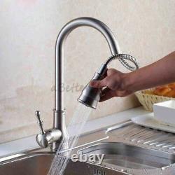 Single Handle Pull Out Kitchen Sink Faucet Swivel Spout Dual Sprayer Mixer Tap