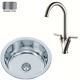 Small Round Stainless Steel Inset Kitchen Sink & Mixer Tap Brushed (KST101 bs)