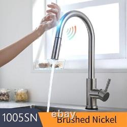 Smart Touch Sensor Kitchen Sink Faucet Nickel Black Crane Tap Pull Down Sprayer