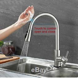 Smart Touch Sensor Kitchen Sink Faucet Pull Out Sprayer Single Hole Mixer Tap