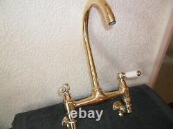 Solid Brass Wall Mounted Kitchen Lever Mixer Tap Original Old Vintage Reclaimed