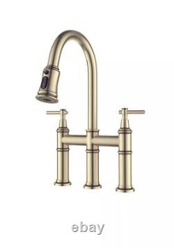 Sprayer Kitchen Faucet Double Handle Pull Down Dual Sprayhead Lever Handle Gold