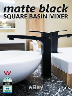 Square MATTE BLACK 120° Swivel Medium Rise Tall Vessel Basin Kitchen Sink Mixer