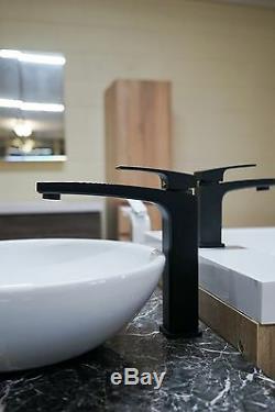 Square MATTE BLACK 120° Swivel Medium Rise Tall Vessel Basin Kitchen Sink Mixer