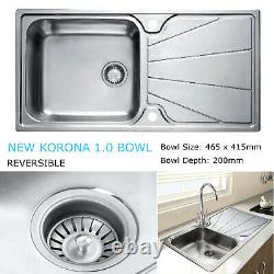 Stainless Steel Inset Kitchen Sink 1.0 Single Bowl Reversible Drainer Plumbing
