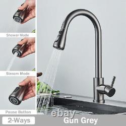 Stainless Steel Kitchen Taps Sink Mixer Pull Out Spray Tap Single Faucet Silver