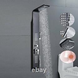 Stainless Steel Shower Panel Tower System, Rain Massage Jets Sprayer Black Color
