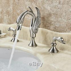 Swan Design Widespread Bathroom Sink Faucet Double Handles Basin Mixer Tap