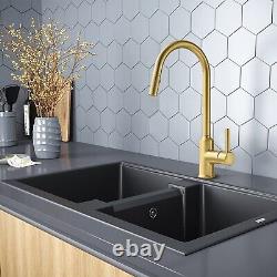 TURS Brushed Gold Kitchen Faucet Brass Kitchen Faucets with Pull Down Sprayer