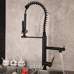 Tall Kitchen Faucet Black Swivel&Pull Down Spout Brass Mixer Deck Mount Sink Tap