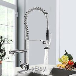 Tall Kitchen Faucet Pull Down Sprayer Sink Mixer Tap Chrome Finish With 10Cover