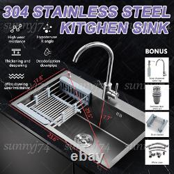 Top Mount Stainless Steel Kitchen Sink 2-Hole Handmade 16 Gauge Drain 29.5 in