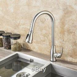 Touch Kitchen Sink Faucet Brushed Nickel Single Lever Pull Down Sprayer Mixer