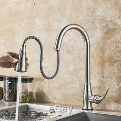 Touch Kitchen Sink Faucet Brushed Nickel Single Lever Pull Down Sprayer Mixer