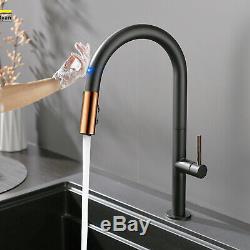 Touch Sensor Stainless Steel Kitchen Sink Faucet Swivel Pull Out Spray Mixer Tap