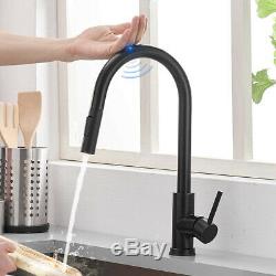 Touch Kitchen Sink Faucet Pull Out Sprayer Swivel Spout Matt Black Mixer Tap