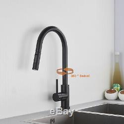 Touch Kitchen Sink Faucet Pull Out Sprayer Swivel Spout Matt Black Mixer Tap