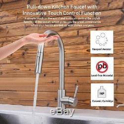 Touch Sensor Kitchen Sink Faucet Pull Down Sprayer Swivel Spout 2 Ways Mixer Tap
