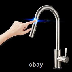 Touch Sensor Kitchen Sink Faucet Swivel Pull Out Sprayer Smart Mixer Taps Nickel