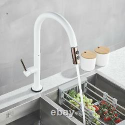 Touch Sensor White Swivel Kitchen Sink Faucet Pull Out Spray Mixer Tap