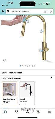 Touch on Kitchen Sink Faucet Pull Down Sprayer Brushed Gold Mixer Taps Sensor