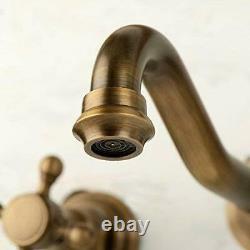 Two Handle Wall Mount Antique Brass Bathroom Sink Faucet Bathtub Mixer Taps Long