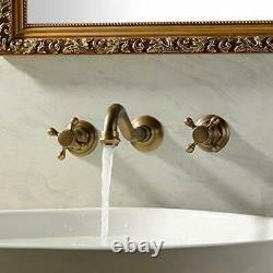 Two Handle Wall Mount Antique Brass Bathroom Sink Faucet Bathtub Mixer Taps Long