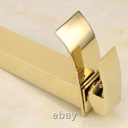 UK Waterfall Gold Mixer Faucet Oval Gold Ceramic Basin Sink Bowl & Pop Drain Set