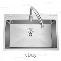 US 2-Hole Mount Stainless Steel Kitchen Sink Free faucet + drain + drain basket