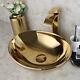 US Ceramic Golden Bathrooom Vessel Sink Oval Washing Basin Bowl Faucet Mixer Tap