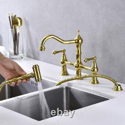US Home RV Dual Handles Kitchen Faucet Hot/Cold Basin Sink Spout Mixer Water Tap