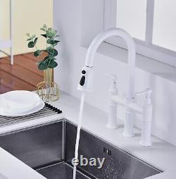US Kitchen Faucet Sink Pull Down Sprayer Swivel Spout Brass Mixer Tap 2 Handle