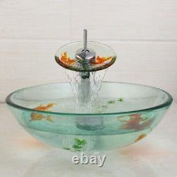 US Oval Artistic Tempered Glass Vessel Vanity Sink Bowl Basin with Mixer Faucet