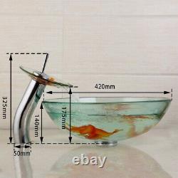 US Oval Artistic Tempered Glass Vessel Vanity Sink Bowl Basin with Mixer Faucet