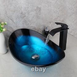 US Painting Tempered Glass Bathroom Vessel Sink and Chrome Mixer Faucet Set